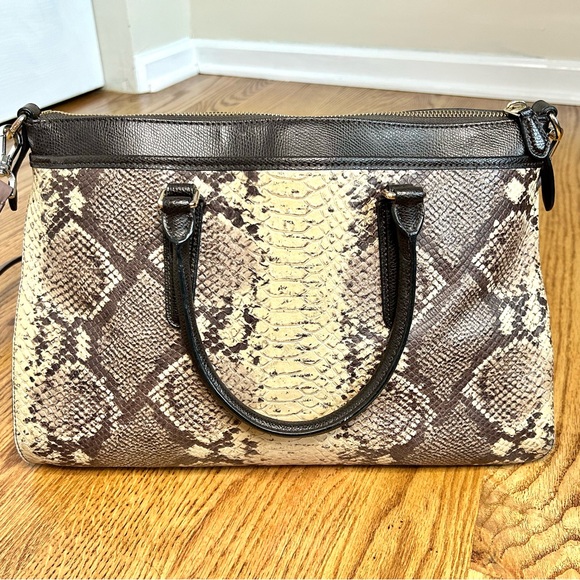 Coach Morgan Satchel Snake Skin / Python Embossed Brown Cream Cross Body Bag - Picture 5 of 13